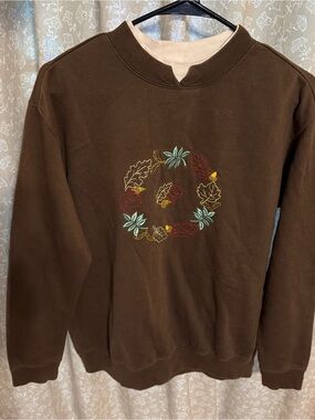 Anthony Richards Grandma Core Embroidered Autumn Leaf Mock Neck Sweatshirt